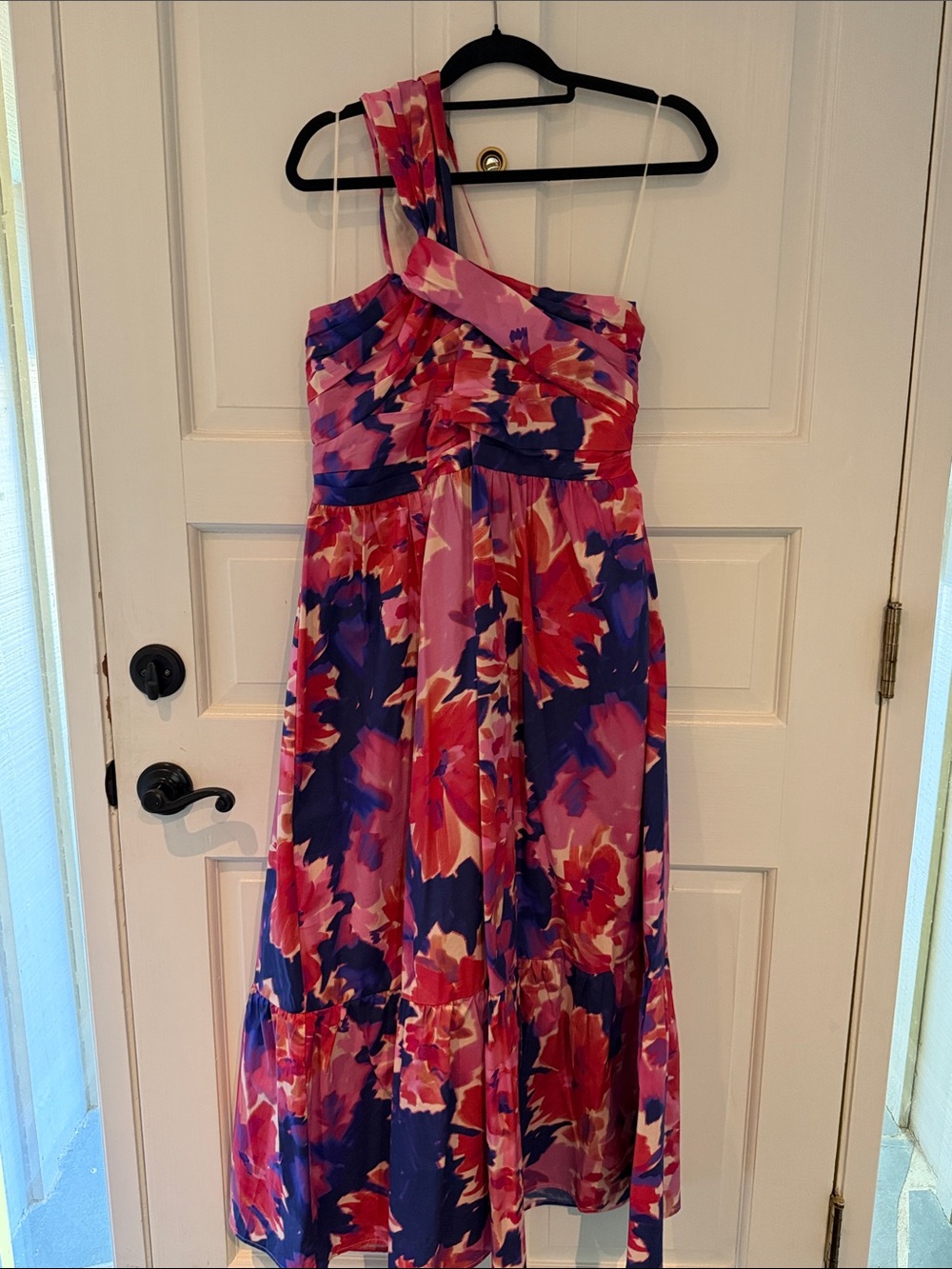 Lucy Paris One-Shoulder Floral Maxi Dress in Pink and Purple
